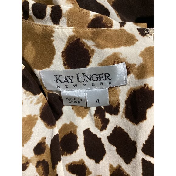 Kay Unger NY 4 Romper 100% Silk Pocket Cream Brown Leopard Short Sl Pockets - Picture 4 of 7